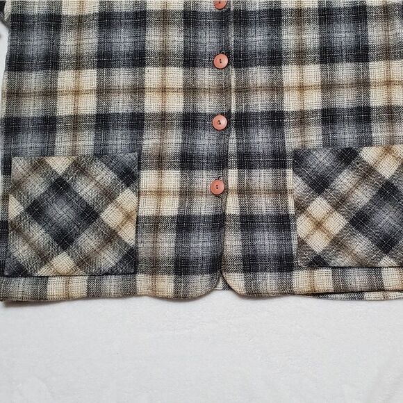 VINTAGE 1990s Stussy Streetwear Tan Flannel Oversized Wool Blend Button Up Coat - Picture 3 of 9